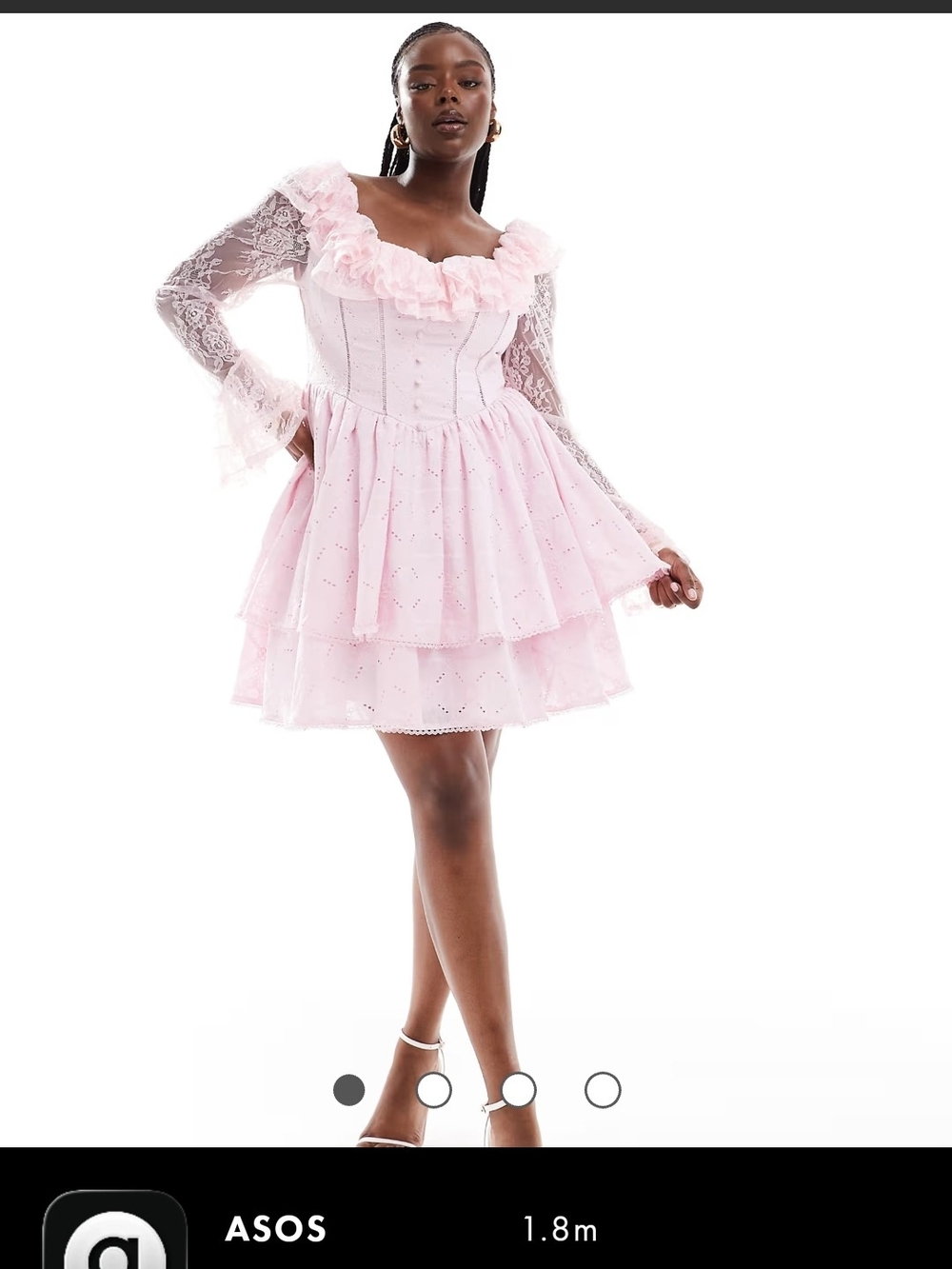 ASOS Luxe Pale Pink Eyelet Ruffle Dress with Lace Sleeves 20 Coquette Lace